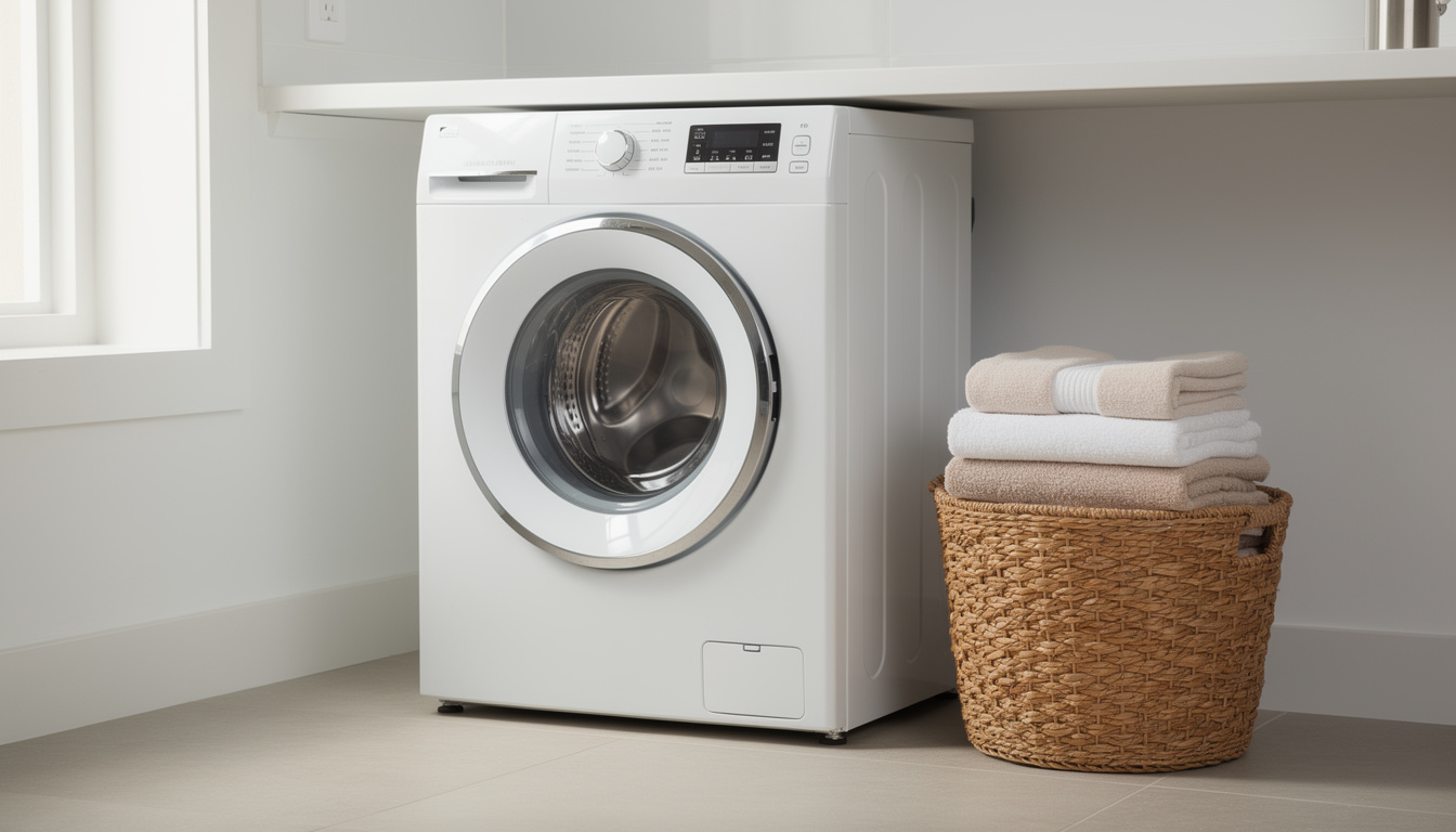 Front-load washing machine in laundry room